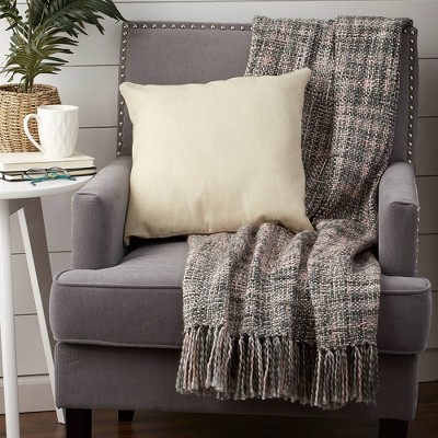 Gray Cotton Reversible Throw Blanket with Fringe