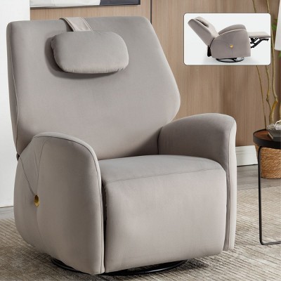 Electric Recliner Chair,Swivel Recliner Armchair,Single Sofa Chair Nursery Glider Recliner With Charge Ports,Lumbar And Neck Support Pillow-Cuddlewood
