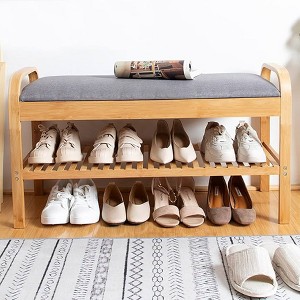 BDELITE Contemporary Upholstered Bench with Open Storage Fabric Seat-35.5*13*19.5 Inch, Gray - 1 of 4