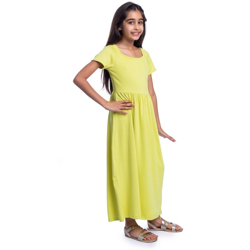 24seven Comfort Apparel Girls Short Sleeve Pleated Maxi Dress, 4 of 5