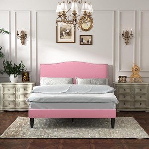VECELO Platform Bed Frame with Upholstered Headboard, Strong Frame and Wooden Slats Support, Bed Frame - 1 of 4