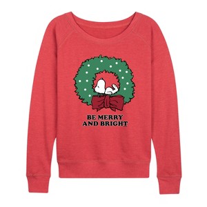 Women's - Peanuts - Holiday Vibes Lightweight French Terry Wide Neck Long Sleeve Graphic Shirt - 1 of 4