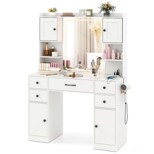 Tangkula Makeup Vanity Desk w/ Lighted Mirror Charging Station 3-Color Dimmable LED Lights - 1 of 4