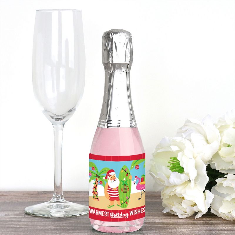 Big Dot of Happiness Tropical Christmas - Mini Wine and Champagne Bottle Label Stickers - Beach Santa Holiday Party Favor Gift - Set of 16, 2 of 8