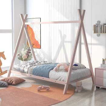 Metal Floor Play House Bed with Slat Tent Bed Frame-ModernLuxe