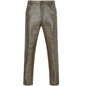 Men's Metallic Shiny Pants Night Club Pants 70s 80s 90s Vitange Pant Party Dance Straight Leg Trousers - 1 of 4