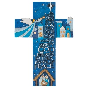 Dicksons For To Us A Child Is Born Sky Blue 10 x 7 Resin Stone Christmas Wall Cross - 1 of 2