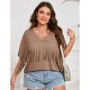 Women's Plus Size Fringe Hem Short Sleeve V-Neck Oversized T Shirt Tops - 4 of 4