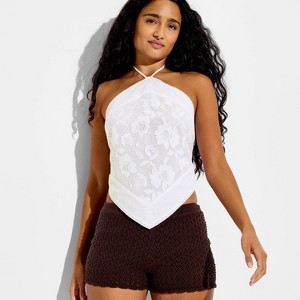 Women's Lace Inset Scarf Halter Top - Wild Fable™ White : Target