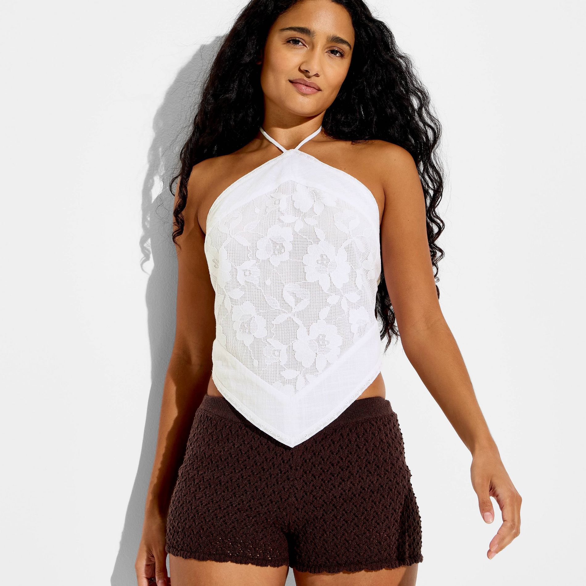 Women's Lace Inset Scarf Halter Top - Wild Fable™ White