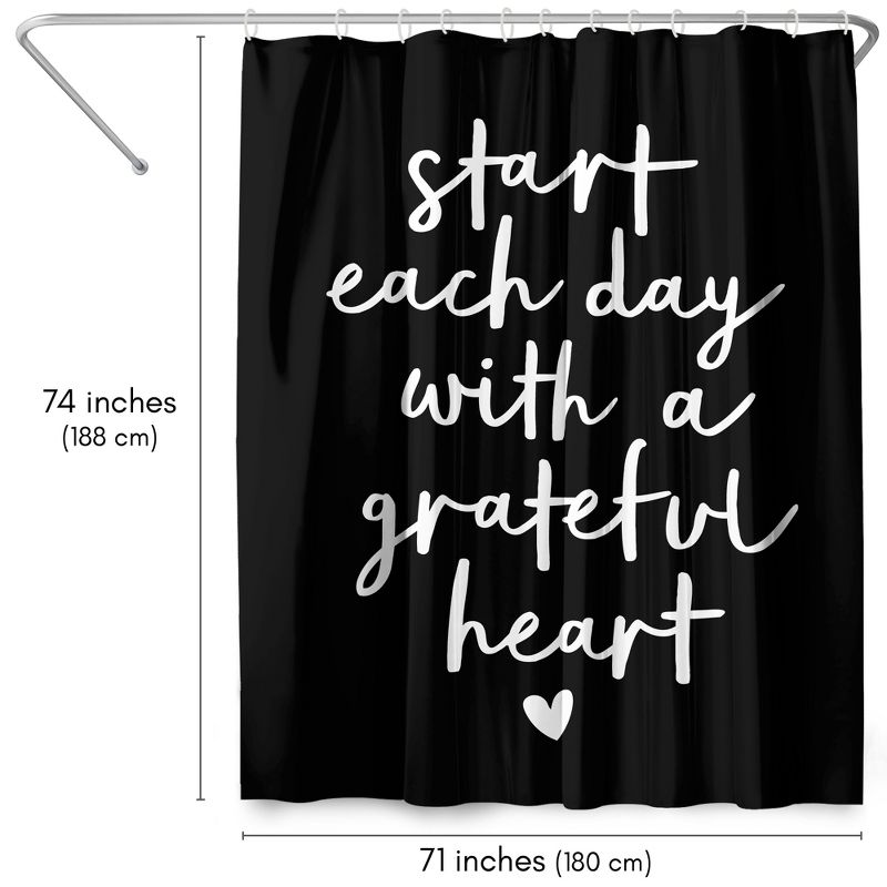 Americanflat 71" x 74" Shower Curtain, Start Each Day With A Grateful Heart Black by Motivated Type, 3 of 9