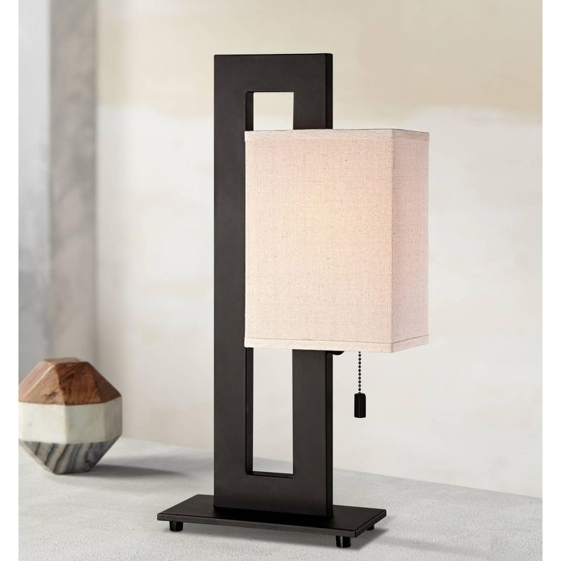 360 Lighting Modern Accent Table Lamp 20.5" High Espresso Bronze Floating Rectangular Oatmeal Box Shade for Living Room Family Bedroom, 2 of 10