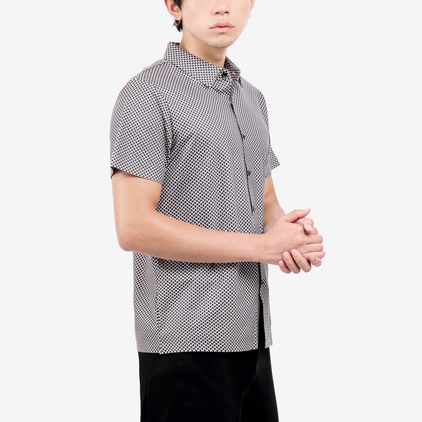 Мужская рубашка X RAY Herringbone Print Short Sleeve Button-Up, цвет: Чёрный — фото 3