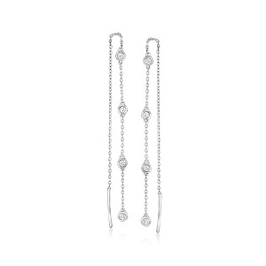 Ross-Simons 0.25 ct. t.w. Diamond Station Threader Earrings in Sterling Silver - 1 of 3