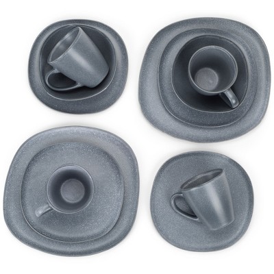 Dove Grey Square Ceramic Stoneware Dinnerware Set, Service for 4