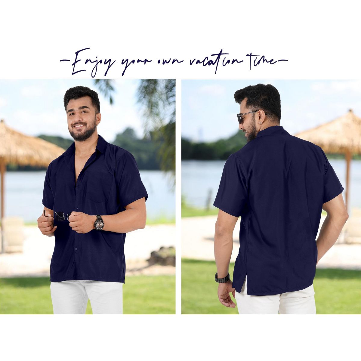 HAPPY BAY Men's Short Sleeve Button Down Casual Collar Summer Beach Shirts Business Shirts for Men Vacation Solid Shirts with Pocket 7XL Blue,Solid - thumbnail 8