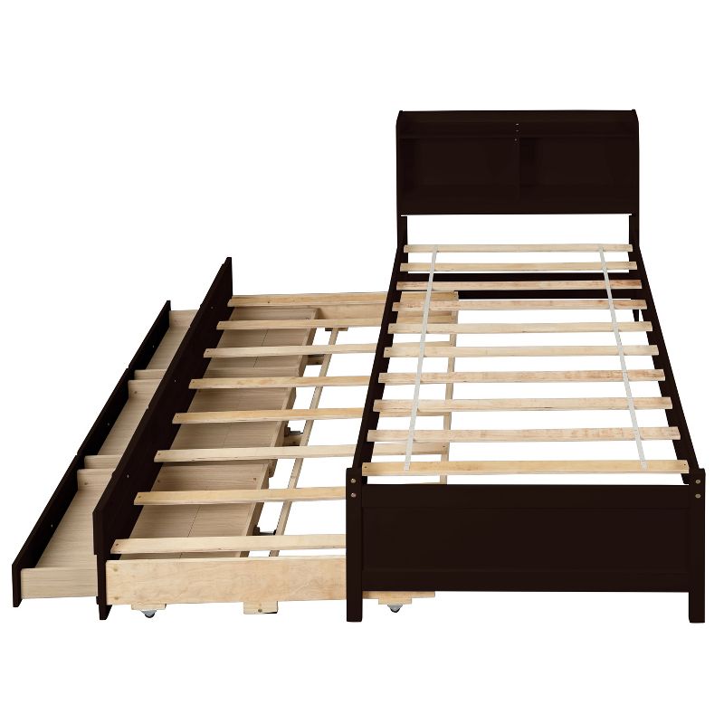 Full/Twin Size Platform Bed with Bookcase Headboard, Twin Size Trundle Bed and Drawers-ModernLuxe, 5 of 9