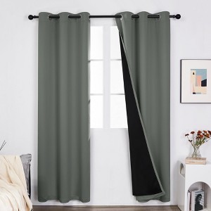 Deconovo Satin 100% Light sheiled Curtains 2Panels For LivingRoom or Bedroom Dark Grey 42Wx63L - 1 of 4