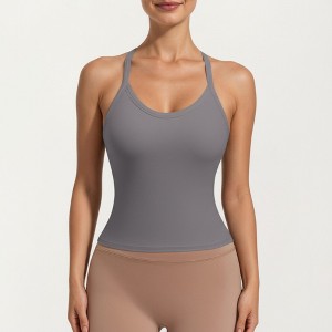Anna-Kaci Active Women's Fitted Strappy Back Tank Top with Scoop Neck and Cross Back Design - 1 of 4