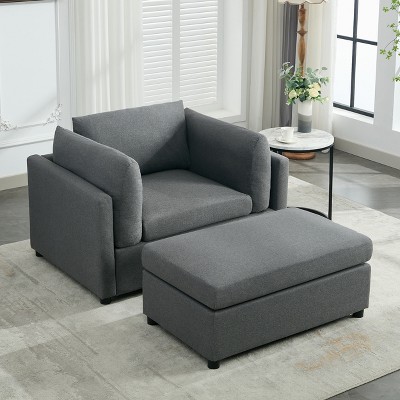 KTMBDW Accent Chair with Ottoman Set, Modern Upholstered Soft Single Sofa with Footstool for Living Room, Bedroom, Reading Room, Guestroom