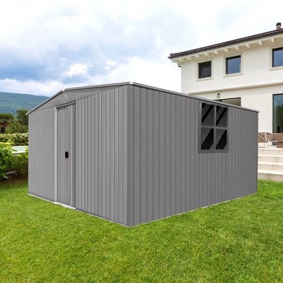 Metal Garden Storage Shed,Apex Roof Outdoor Storage Shed with Wood Storage,Outdoor Tools and Firewood Shed with Vents for Winter-Coolbibila