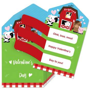 Big Dot of Happiness Farm Animals - Barnyard Cards for Kids - Happy Valentine's Day Pull Tabs - Set of 12