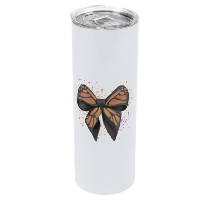Elanze Designs 20 Ounce Stainless Steel On the Go Travel Tumbler With Push Top Lid, Orange Monarch Bow