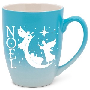 Elanze Designs Noel Two Toned Ombre Matte Teal and White 12 ounce Ceramic Stoneware Coffee Cup Mug - 1 of 4