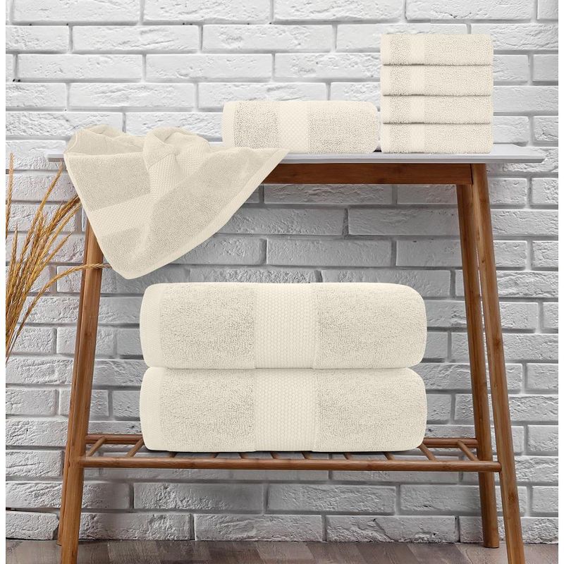 White Classic Luxury 100% Cotton 8 Piece Towel Set - 4x Washcloths, 2x Hand, and 2x Bath Towels, 5 of 6