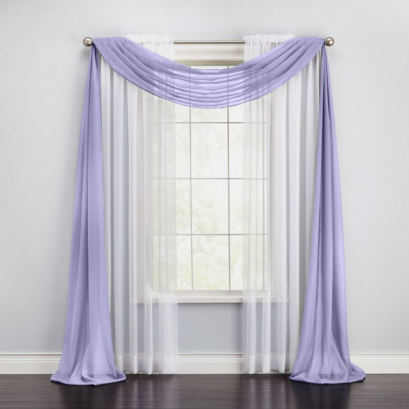 BrylaneHome  Sheer Voile Scarf Valance Window Curtain, 1 of 2