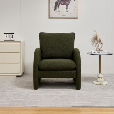 Boucle Accent Armchair, Modern Upholstered Chair with Solid Wood Frame, Comfy Reading Chair for Living Room, Bedroom – Cuddlewood