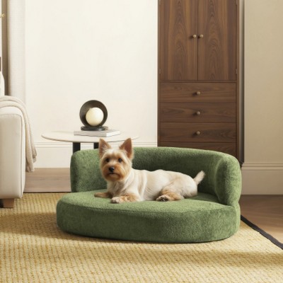 36" Oval Dog Sofa Bed with Curved Back and Cushion, Soft Teddy Fleece Pet Couch for Small and Medium Pets – The Pop Home
