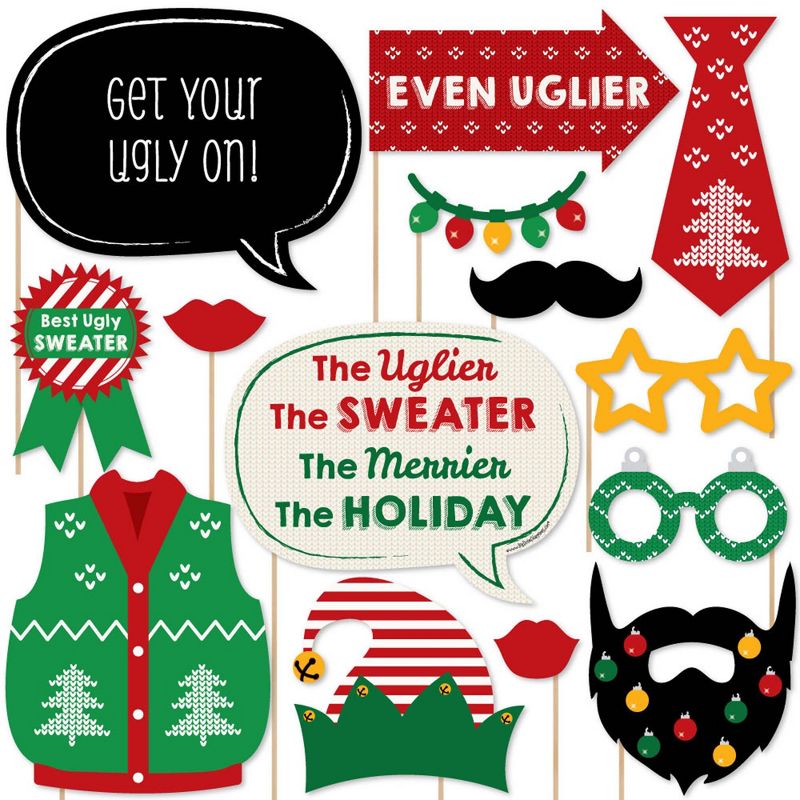 Big Dot of Happiness Ugly Sweater - Holiday and Christmas Party Photo Booth Props Kit - 20 Count, 1 of 10