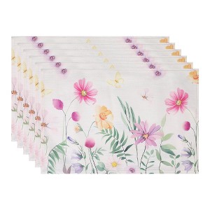 REGALWOVEN Farmhouse Placemats Set of 6 Linen Placemats for Dining Table Decor Indoor Outdoor Washable Floral Kitchen Table Mat - 1 of 4