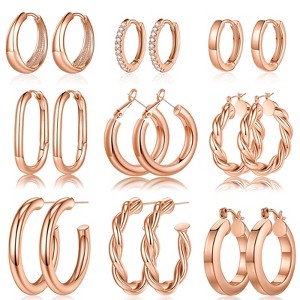 Turandoss 9Pairs 14k Gold Silver Hoop Earrings for Women Girls - Small Hypoallergenic Earrings Set, Gold Jewelry for Women Trendy, Teen Girl Gifts - 1 of 4