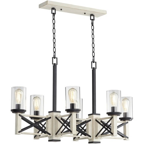 Franklin Iron Works Black White Wash Wood Linear Pendant Chandelier 39 1 2 Wide Rustic Farmhouse Led 6 Light For Kitchen Island Target