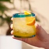 Segunda Vida Primavera Mexican Drinking Glasses - Hand Blown Colored Glassware - Blue Rimmed Tumblers, 100% Recycled Glass, 12oz, Set of 2 - 3 of 4