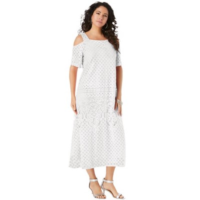 Roaman's Women's Plus Size Cold-Shoulder Lace Dress