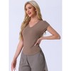 cheibear Women's Viscose Smile-shaped Hem V-Neck Pajamas Top with Chest Pocket - 2 of 4