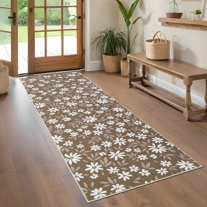 Farmhouse Floral Area Rug Soft Thin Washable Rug with Non Slip Backing - 1 of 4