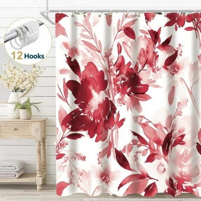 LunaLulinlk Red Floral Fabric Shower Curtain