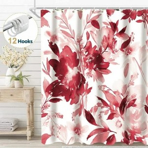 LunaLulinlk Red Floral Fabric Shower Curtain - 1 of 4