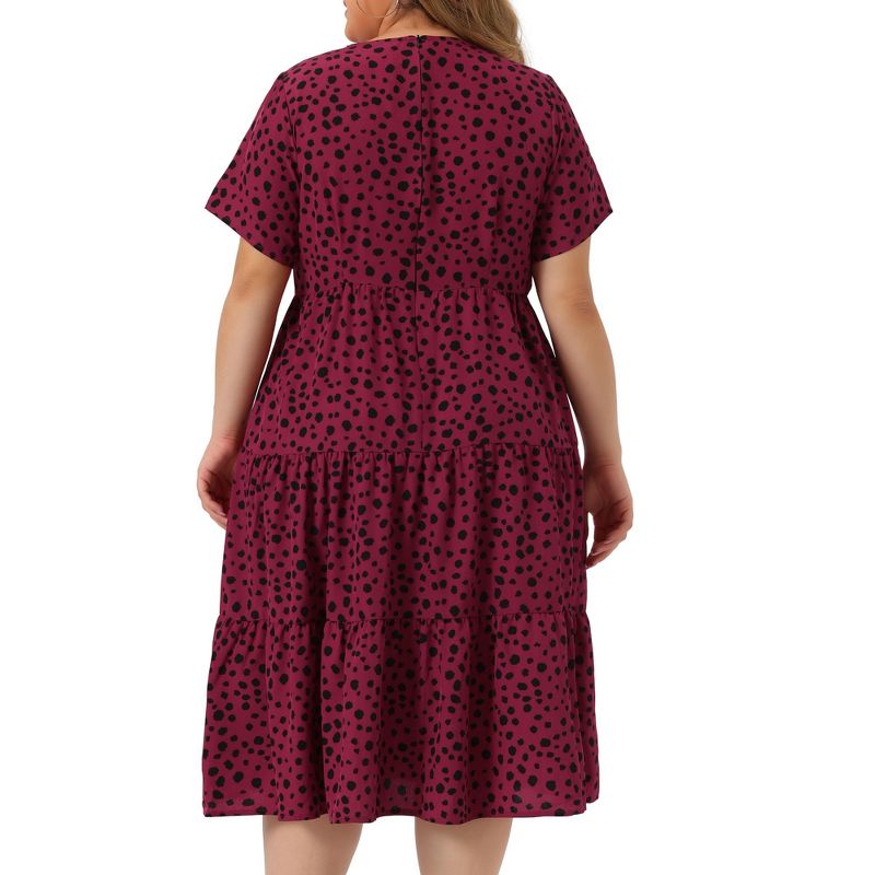 Agnes Orinda Women's Plus Size Polka Dots Short Sleeve Layered Tunic Midi Dresses, 4 of 6