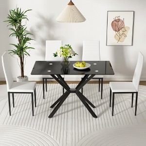Dolonm Modern 47.24" Tempered Glass Dining Table w/Black/Gold/Silver Metal Legs,Easy Clean & Assemble for Kitchen/Dining Room - 1 of 4