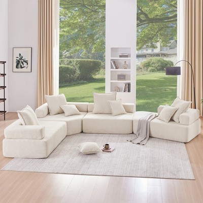 YOOCOZZ Oversized Irregular-Shaped Boucle Modular Compressed Sofa, All-Sponge Construction - Beige