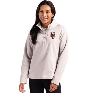 New York Mets Cutter & Buck Hunts Point Eco Textured Fleece Recycled Womens Snap Pullover - 1 of 1