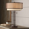 Franklin Iron Works Andes Modern Industrial Table Lamp 27 1/2" Tall Oil Rubbed Bronze Metal Stacked Double Fabric Drum Shade for Bedroom Living Room - 2 of 4