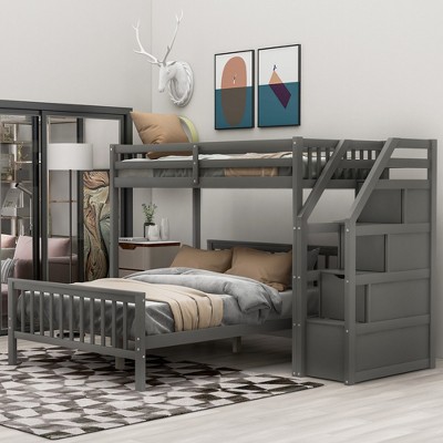 Twin Over Full Loft Bed With Staircase, Gray - Modernluxe : Target