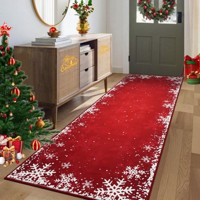 Christmas Snowflake Area Rug, Indoor Floor Carpet Washable with Non Slip Backing, Low Pile Stain Resistant Floor Mat for Living Room, Nursery