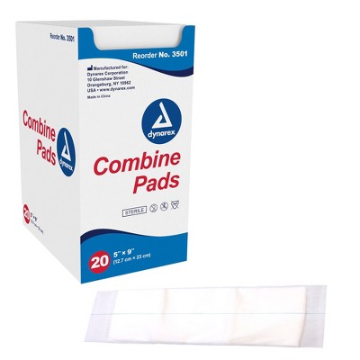 Dynarex Combine Pads, Sterile Bandage, 5 In X 9 In, 20 Count, 20 Packs ...